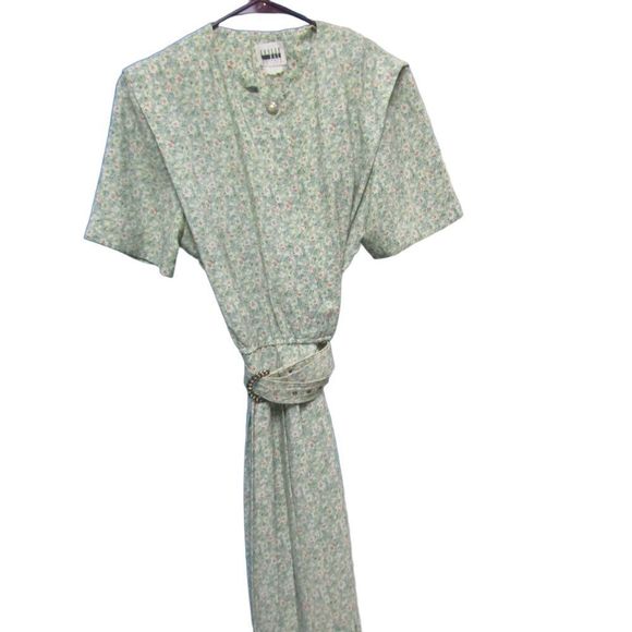 Vintage Leslie Fay floral dress with belt and shoulder pads - Picture 5 of 15